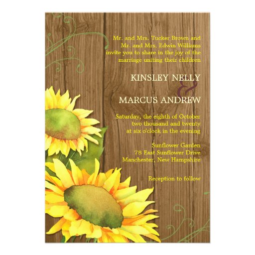 Watercolor Sunflowers + Wood Grain Wedding Invites