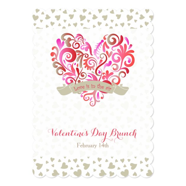 Watercolor Swirl Heart Valentine's Day Brunch 5x7 Paper Invitation Card (front side)