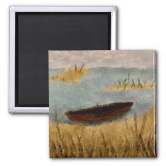 Watercolor Tranquil Boat Scene Magnet