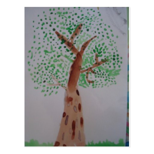 Watercolor tree painting postcard