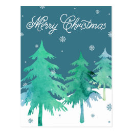 Watercolor Trees Christmas Postcard