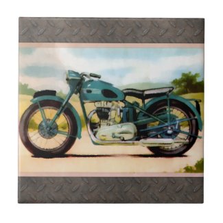 Watercolor Vintage Motorcycle Ceramic Tile