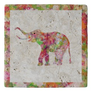 Watercolors Floral Collage Elephant Illustration Trivets