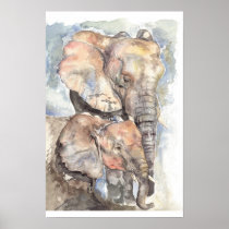 Watercolour elephants posters