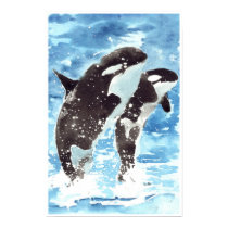 Watercolour killer whales posters