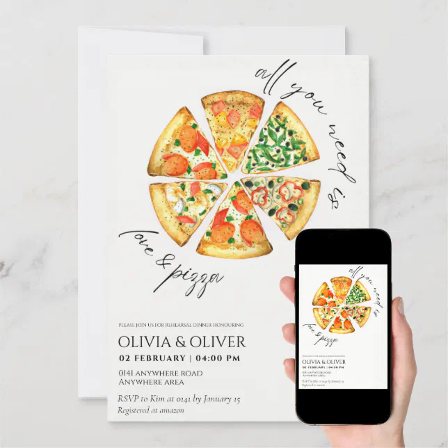 Watercolour Pizza Rehearsal Dinner Invitation Zazzle