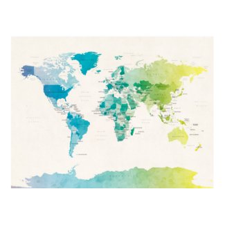Watercolour Political Map of the World Poster