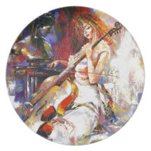 Watercolour Woman Playing Chello Plates