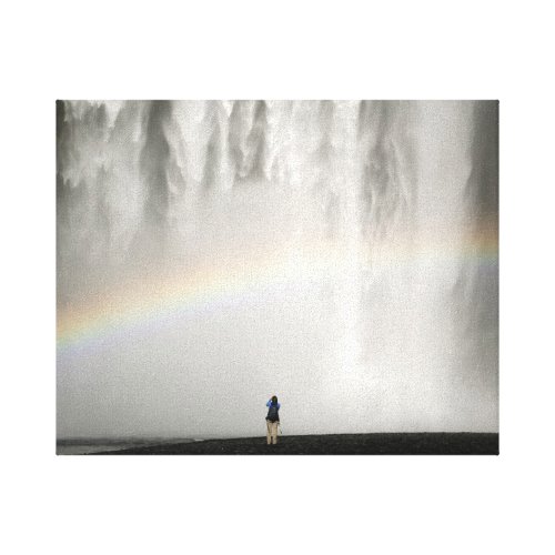 Waterfall in Iceland with a rainbow  Wrapped Canva Canvas Print