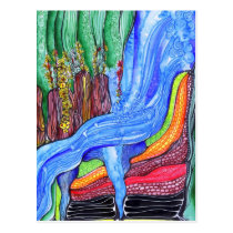 tropical, artistic, abstract, nature, waterfall, cascade, water, artsprojekt, painting, Cartão postal com design gráfico personalizado