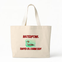 Waterfowl trapped in a human body tote bag