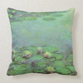 Waterlilies by Monet, Vintage Floral Impressionism Throw Pillow