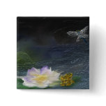 Waterlily, dragonfly and frog buttons
