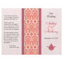 Watermelon and Coral Damask Wedding Program Flyer