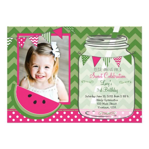 Watermelon Chevron Pendants Party Birthday Invitations (front side)