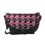 Watermelon heart pattern on black argyle messenger bags