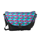 Watermelon heart pattern on blue argyle messenger bags
