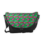 Watermelon heart pattern on green argyle messenger bags