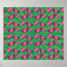 Watermelon heart pattern on green print