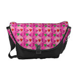 Watermelon heart pattern on pink argyle messenger bags