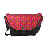 Watermelon heart pattern on red argyle messenger bags