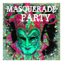 Watermelon Lime Green Hot Pink Masquerade Party Invitation