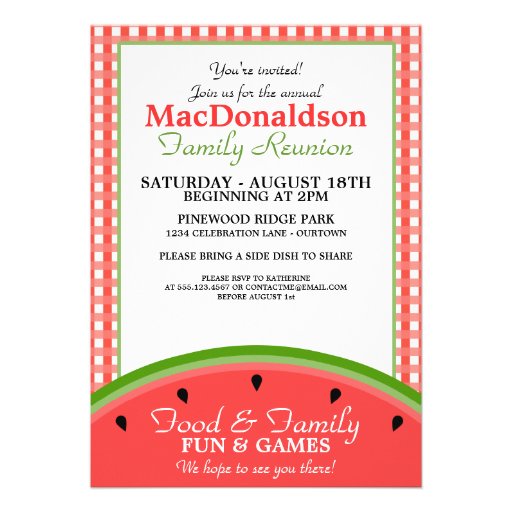 Watermelon Picnic Family Reunion Invitations