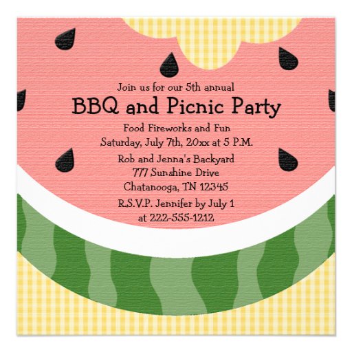 Watermelon Picnic Invite Invitations (front side)