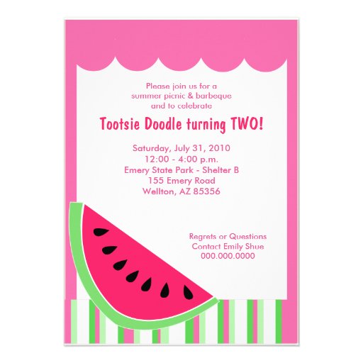 Watermelon Picnic Summer Birthday Party 5x7 Custom Invites