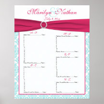 Watermelon Pink and Blue Seating Plan Chart Print