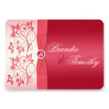 Watermelon Pink and Ivory Floral Invitation
