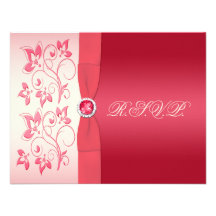 Watermelon Pink and Ivory Floral Reply Card Custom Invites