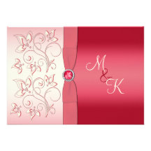 Watermelon Pink and Ivory Monogrammed Invitation