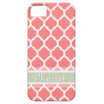 Watermelon Pink & Light Mint Lattice Custom Name iPhone 5 Covers