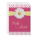 Shasta Daisy Watermelon Pink and Canary Yellow Polka Dot Wedding Invitation