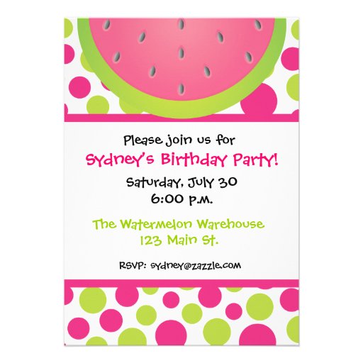 Watermelon Polka Dot Invitation (front side)