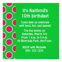 Watermelon Polka Dots Personalized Invites