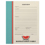 Watermelon Stripe Custom Recipe Page Personalized Letterhead