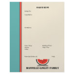 Watermelon Stripe Custom Recipe Page (unlined) Letterhead Template