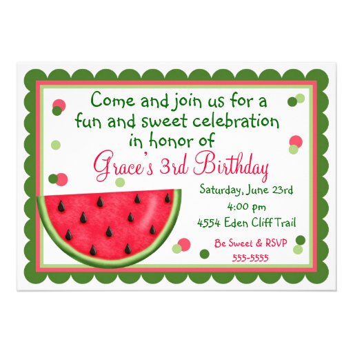 Watermelon Summer Birthday Invitations
