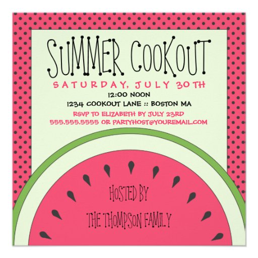 Watermelon Summer Cookout Invitation (front side)