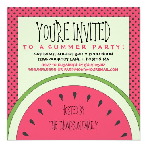 Watermelon Summer Party Invitation (front side)