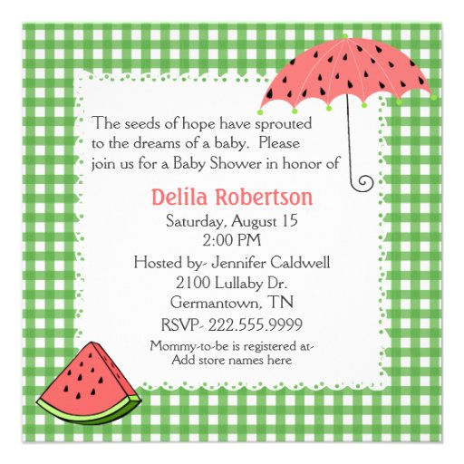 Watermelon Theme Baby Shower Custom Invitation