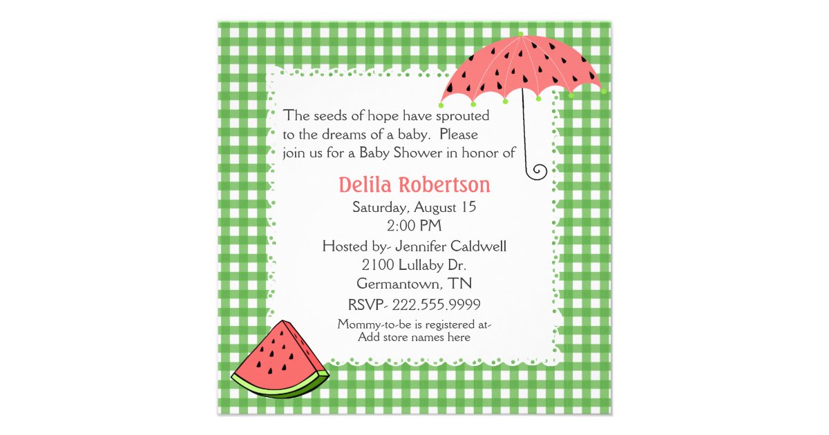 Watermelon Theme Baby Shower Custom Invitation