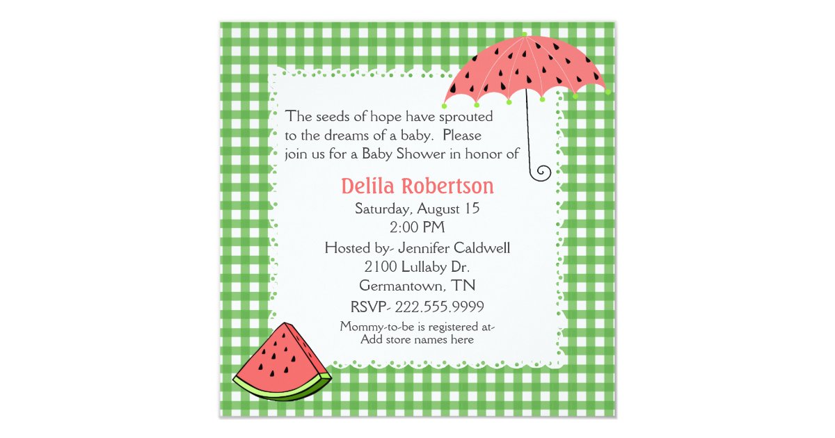 Watermelon Theme Baby Shower Custom Invitation Zazzle