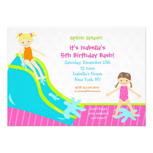 Waterslide Water Party Birthday Invitations (front side)