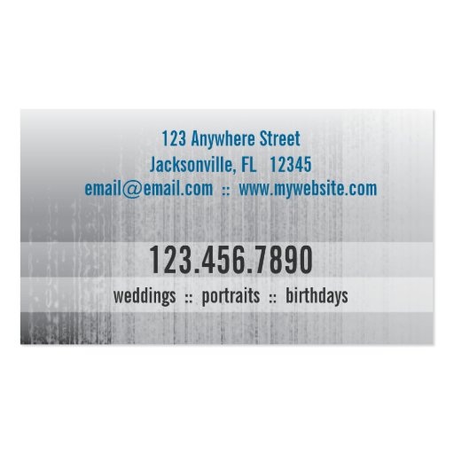 Watery Grey Striped Photography Business Card (back side)