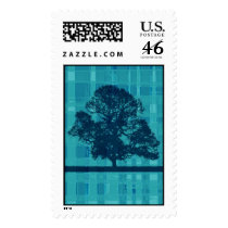 Watery Plaid & Tree postage