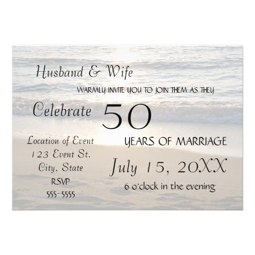 Wave at Sunset 50th Anniversary Invitation Card