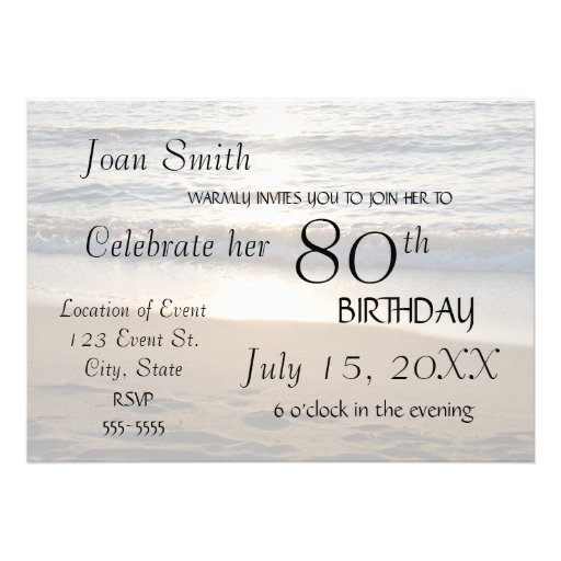 Wave at Sunset 80th Birthday Party Invitation Card